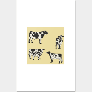 Holstein Cows Pattern Yellow Posters and Art